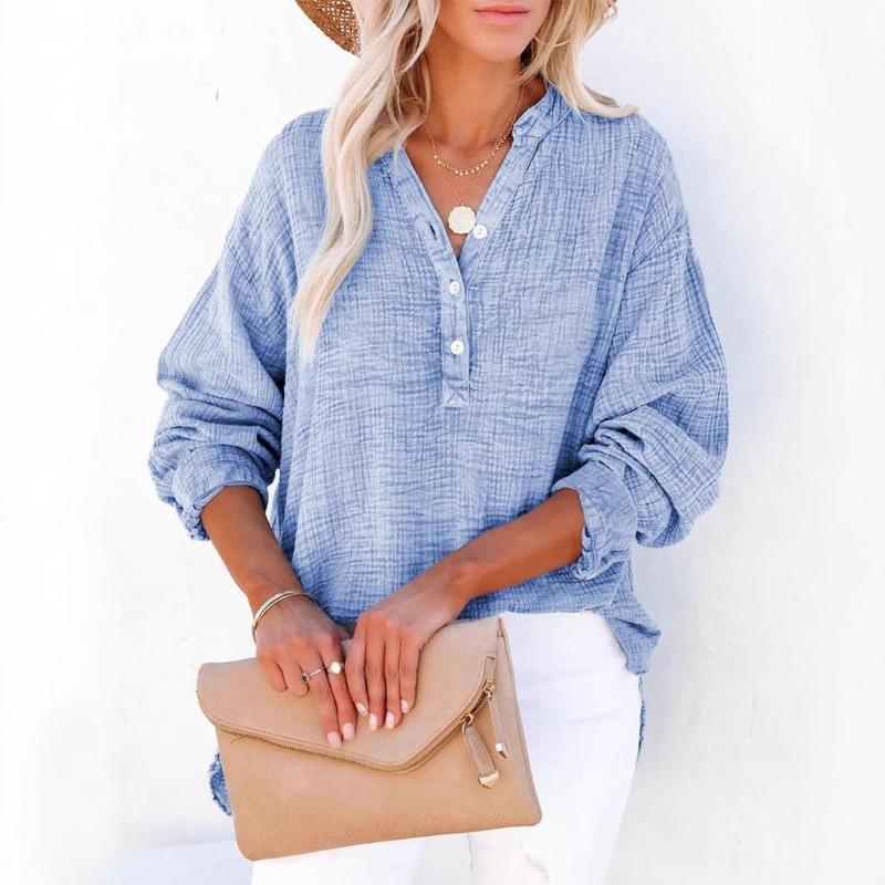 Women's Solid Color Single Breasted Long Sleeved Shirt Top