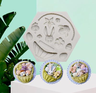 Stampo fatto a mano con coniglio pasquale 3D in silicone per uova, fiori, fondente, cioccolato, stampo per torta