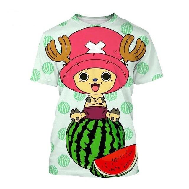 Letní jednodílné tričko s 3D potiskem Japonské anime Roztomilá kreslená postavička Chopper Neformální Harajuku Top s krátkým rukávem