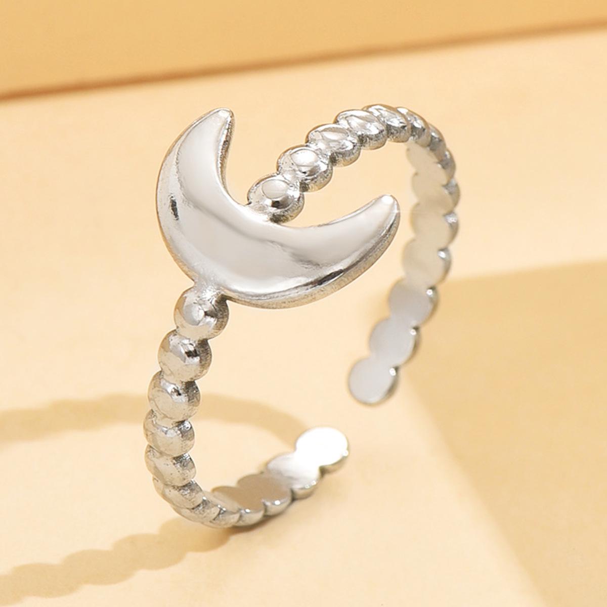 18K Gold-Plated Moon Stainless Steel Ring for Women