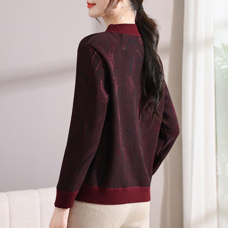Plus-Velvet National Style Sweater for Middle-Aged and Elderly Women - Autumn/Winter Loose Fit