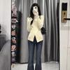 Irregular pure desire to look thin V-neck sweater cross slim cut split pullover knitted long sleeve inner cover