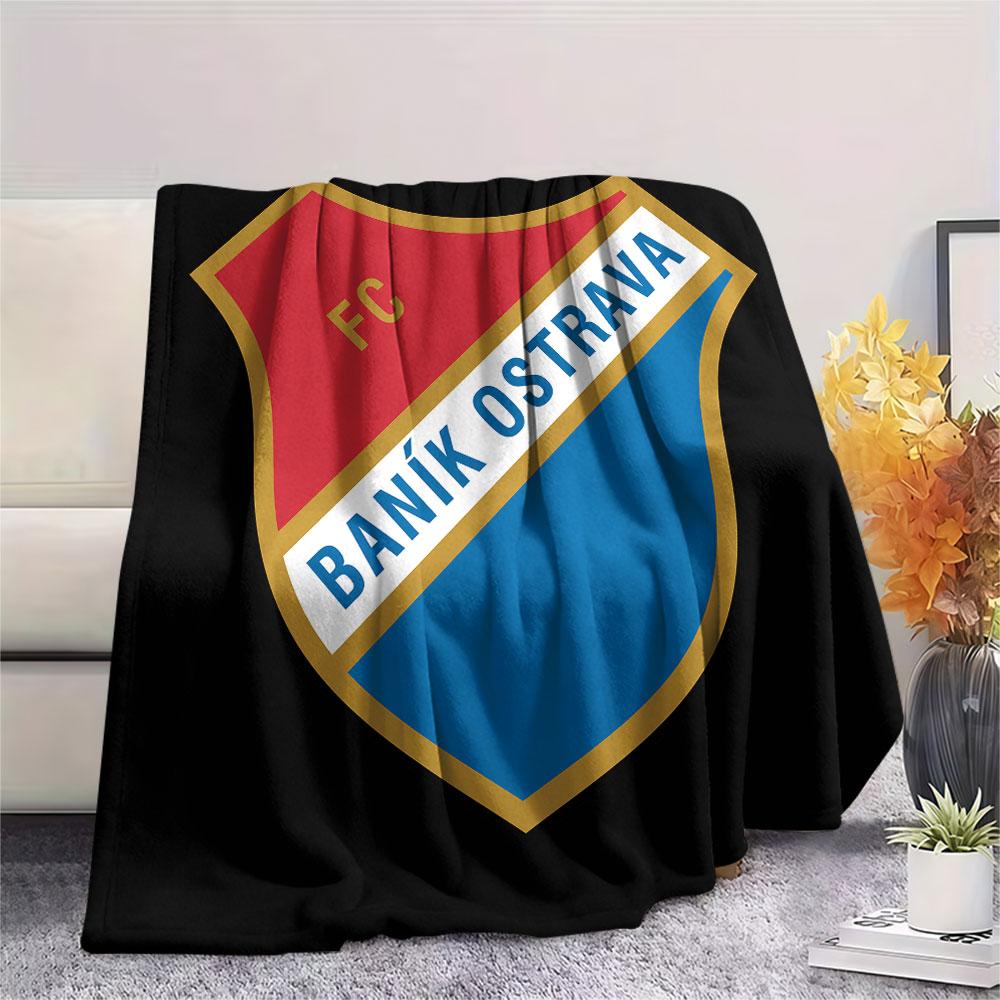 Coperta in Flanella Stampata Banik Ostrava FC, morbida coperta per camera da letto divano, lavabile, merchandising per tifosi di calcio, ottimo regalo.