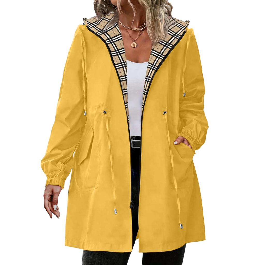 Womens Raincoats With Hood Lightweight Outdoor Hooded Windbreaker Trench Coat Jacket Plus Size