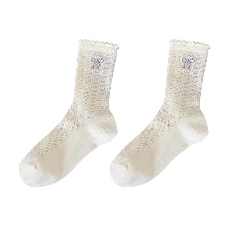 Socks Girls' Summer Bow Collegiate Style Women'S Socks Thin Breathable Socks Boneless Anti-Ball Mid-Tube Socks