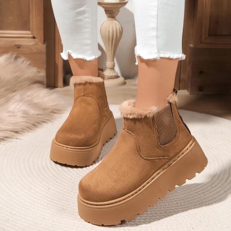 Fashion 2025 New Platform High Heel Women's Snow Boots Winter Casual Flat Shoes Ladies Short Plush Fur Warm Chelsea Ankle Boots Women