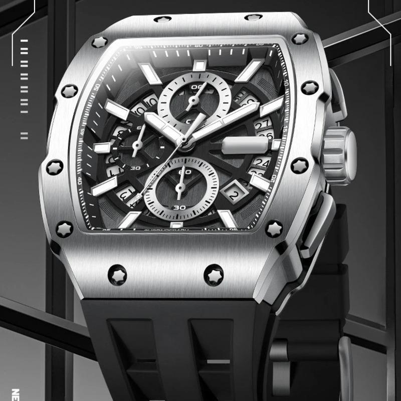 FAIRWHALE Tonneau Watches for Men 5960 Sports Luminous Calendar Original Silicone Strap Top Quality Men Watch Relogio Masculino