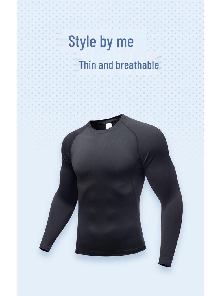Solid Color Long Sleeve Quick-Dry Athletic Base Layer - Breathable, Elastic, Sweat-Wicking for Running, Basketball, and Football.