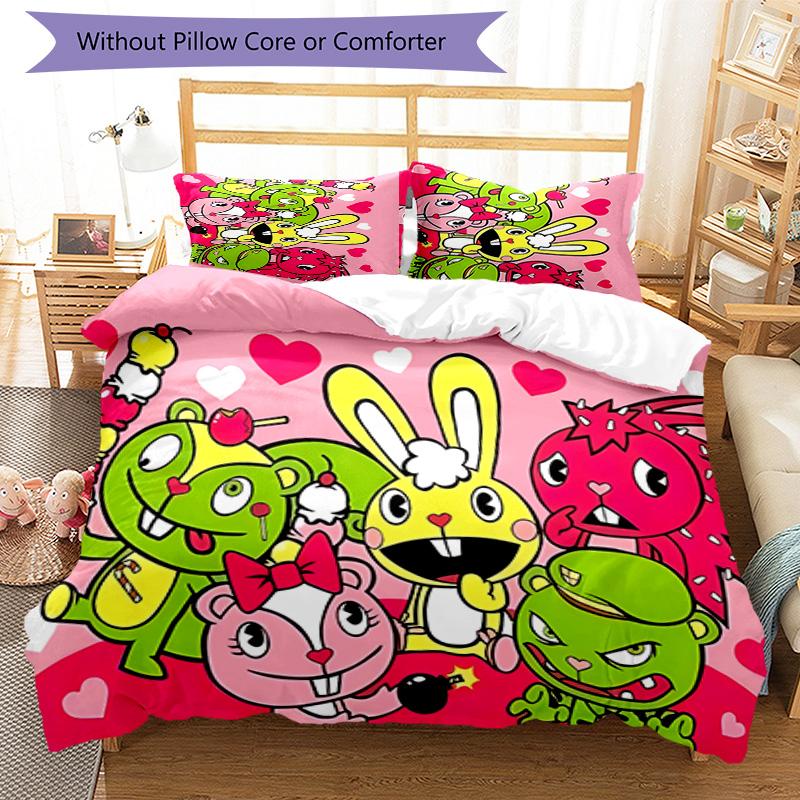 3pcs Happy Tree Friends3 pattern bedding set duvet cover set includes duvet cover &pillowcases, perfect all season bedroom decoration & gift