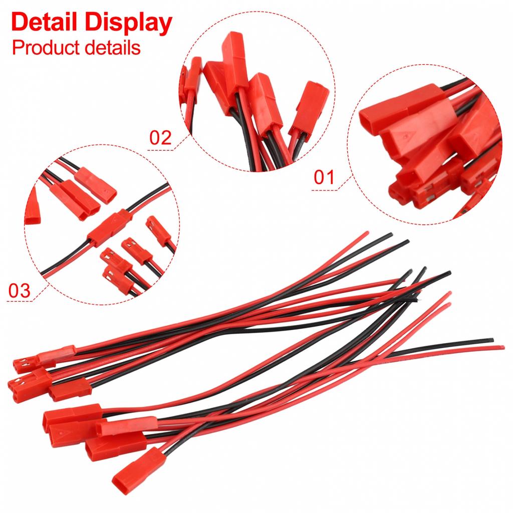 Connector Pre Wired Cable Set 2P Male + Female Pair 200mm Red + Black Wire