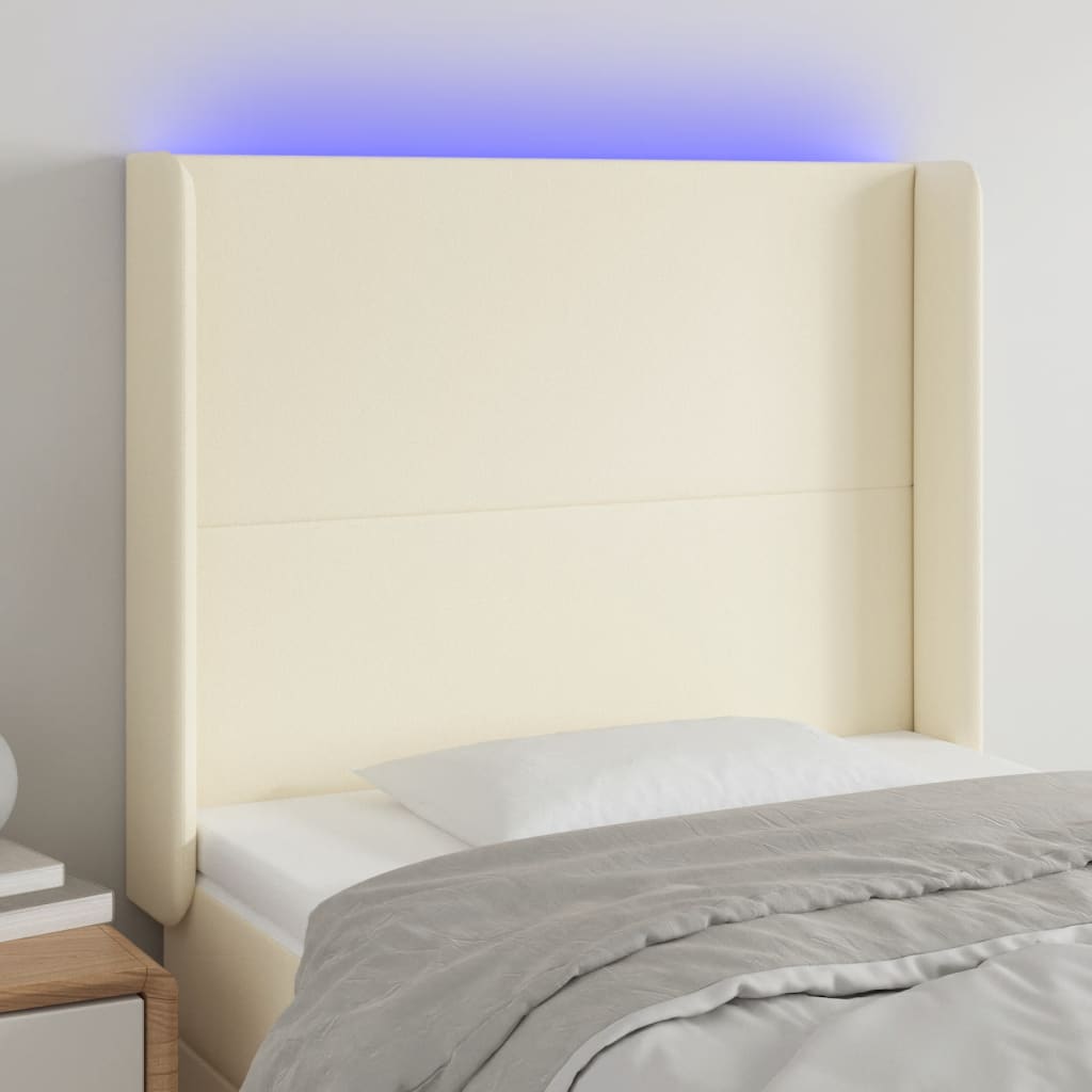Zagłówek Do Łóżka Z Led Kremowy 83X16X118/128 Cm Sztuczna Skóra
