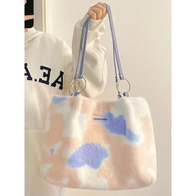 Simple Plush Shoulder Bags For Women Ladies Handbags Fashion Large Capacity Underarm Bags College Students Handheld Tote Bags