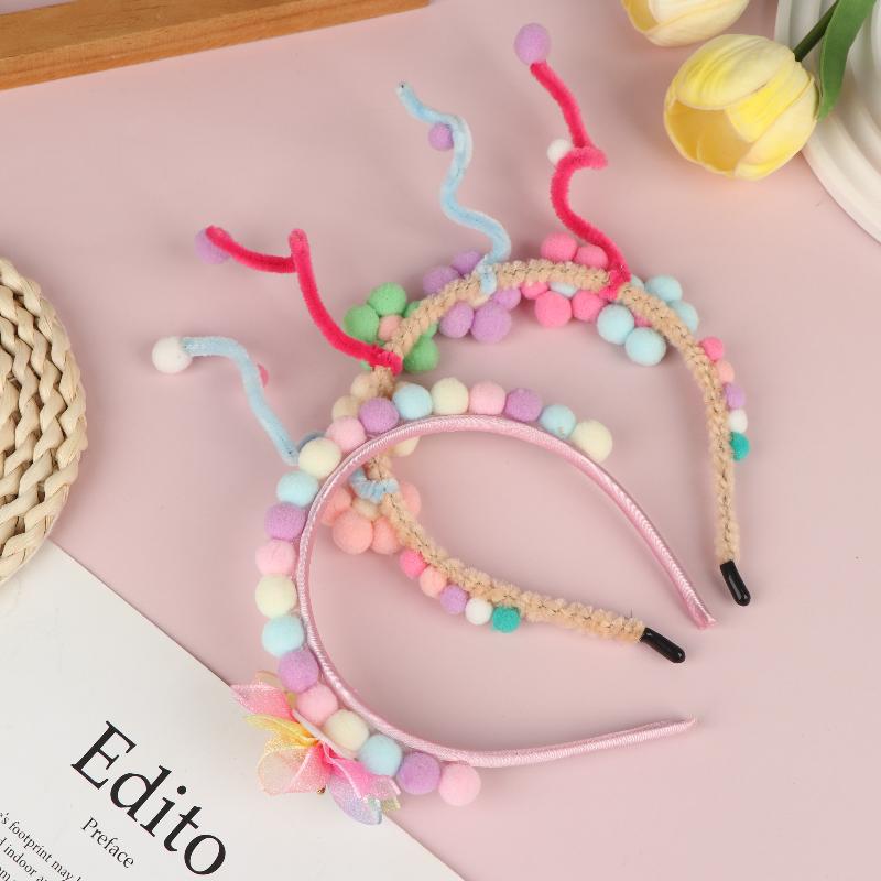 Cute Rainbow Balls Flower Hair Bands Princess Headband Sweet Plush Head Hoop Baby Girls Headwear Accessories