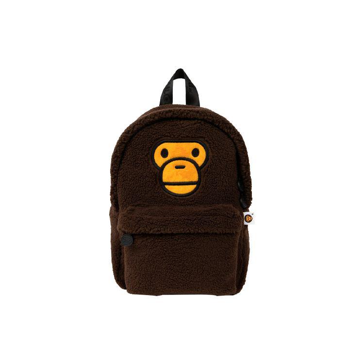 A Bathing Ape Ape Embroidered Fleece Polyester Backpack Unisex Backpack Brown 0MXBGM4071XXH One Size