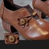 Johnature Genuine Leather Pumps Retro Round Toe Thick Heel Soft Sole Solid Color Versatile Women's Shoes