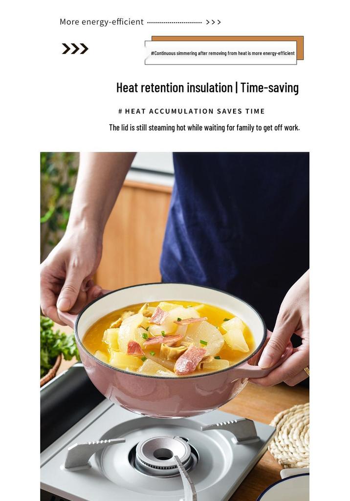 Little Happiness 23cm Non-stick Enamel Embossed Soup & Stew Pot, Induction Compatible