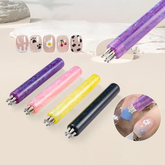 1/4Pcs Flower Nail Dotting Pen 5-Petal Flower Nail Design Ballpoint Pen with Stainless Steel Ball DIY Home Salon Manicure Art Tools