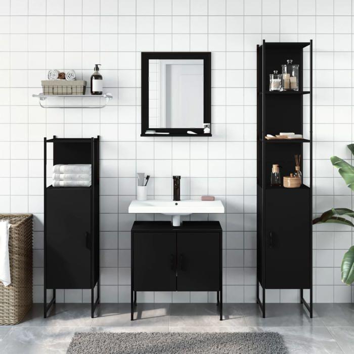 VidaXL Ensemble d’Armoires de Salle de Bain 4 pcs, Meuble-lavabo avec Étagère et Miroir, Armoire de Rangement de Toilette, 3214354
