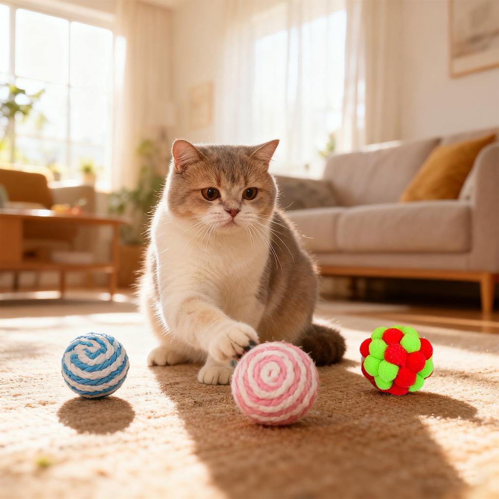 Handgemachte Plüschglöckchenkugel Katzenspielzeug Elastische Kugel Geschenkbox-Set, Selbsterhaltende Kugel für Katzen, Kratzfest und -beständig