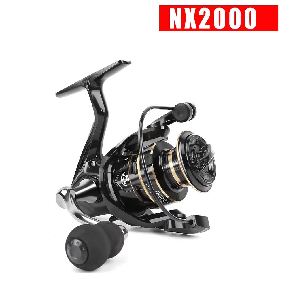 Black Gold Spinning Fishing Reel with Metal Line Cup for Long Cast and Sea Rods, Foldable Design
