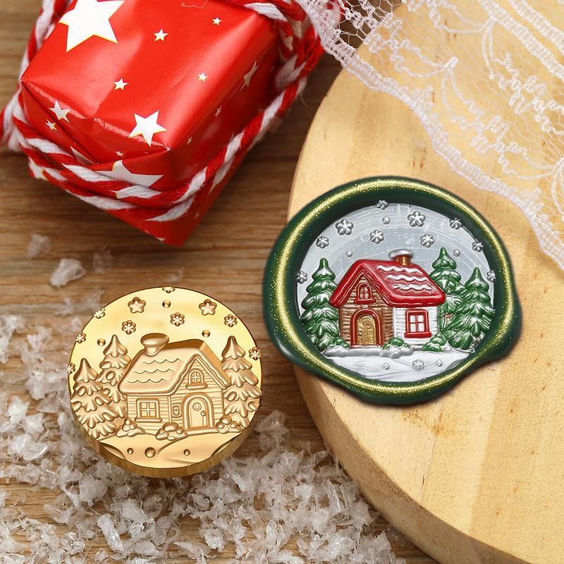 Christmas Series Embossed Christmas Tree Lacquer Seal Head Brass Carving Wax Seal Decoration Gift for Lacquer Lovers