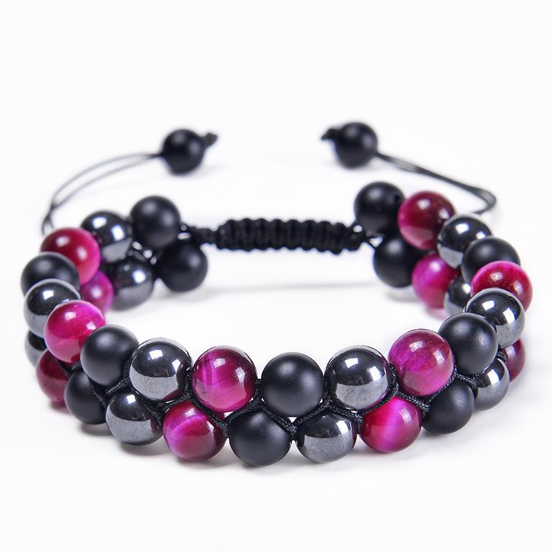 JYL TS Bracelet Triple-Layer Beaded  Braided Enhances Vitality & Harmony Double layer black magnet камео розовый