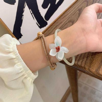 Acrylic Flower Woven Wood Bead Two-piece Bracelet Light Luxury Niche Fashion Versatile High-end Temperament Jewelry
