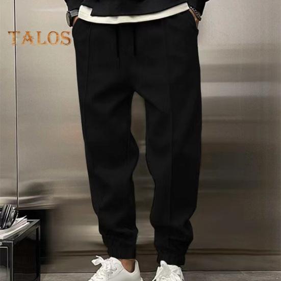 Men Pants Ankle-banded Side Pockets Drawstring Elastic Waist Loose Solid Color Gym Traning Jogging Sweatpants Long Trousersrk.