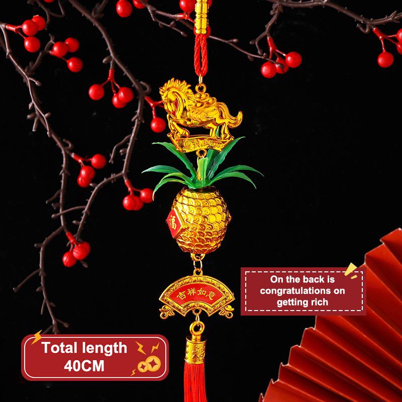 2026 Year Of The Horse Wall Hanging Car Ornament Chinese  Year Red Gold Pineapple Pendant Lucky Decoration Housewarming Gifts
