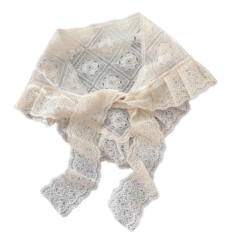 Retro Lace Edged Silk Triangle Scarf and Midi Skirt Combo for Women