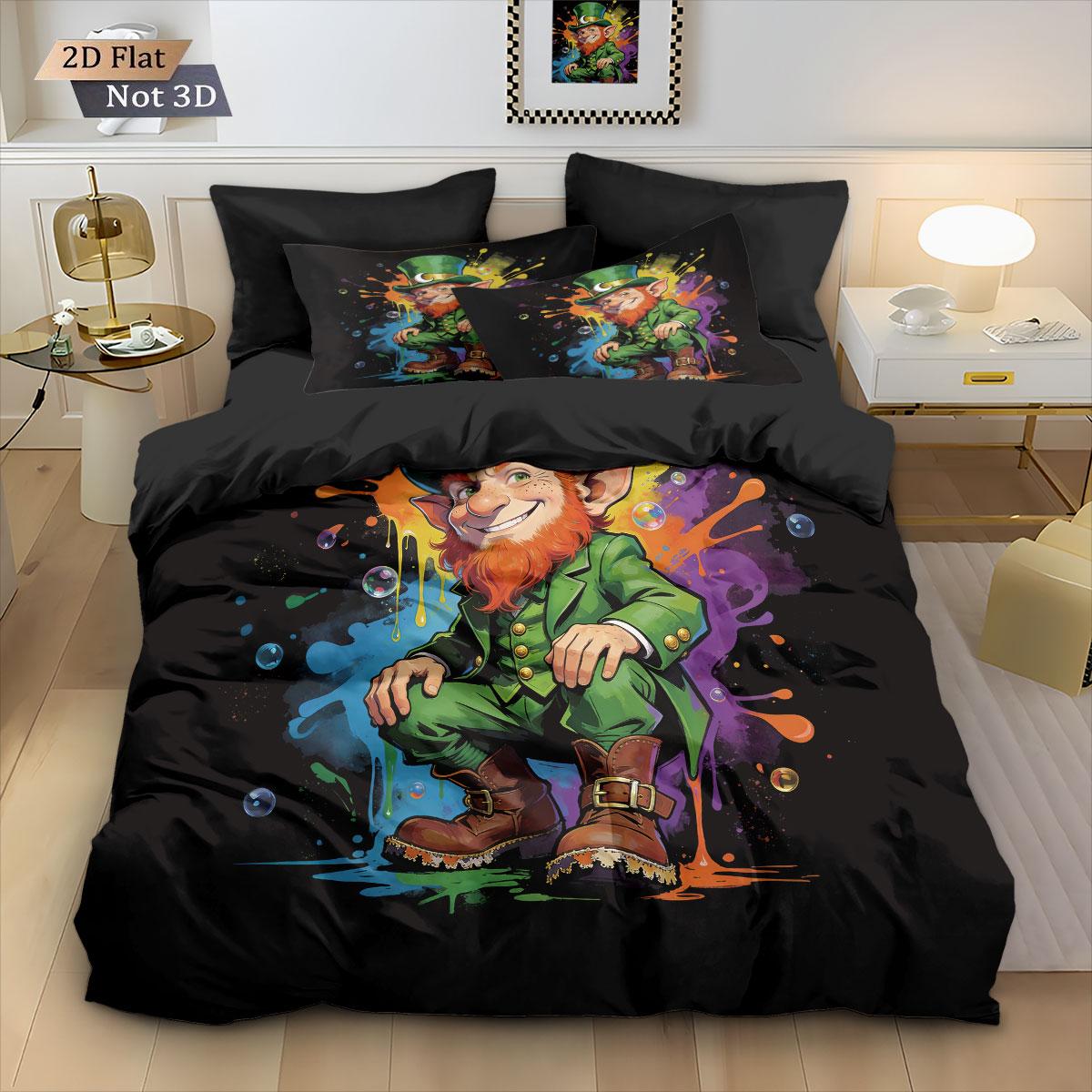 

3pcs St. Patrick s Day Printed Coreless Down Duvet Cover Set, Comfortable Bedroom Bedding Decoration, Machine Washable 135x200cm-EU-Single&set