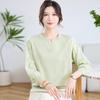 Datang Women's V-Neck Floral Sleeve Knit Top