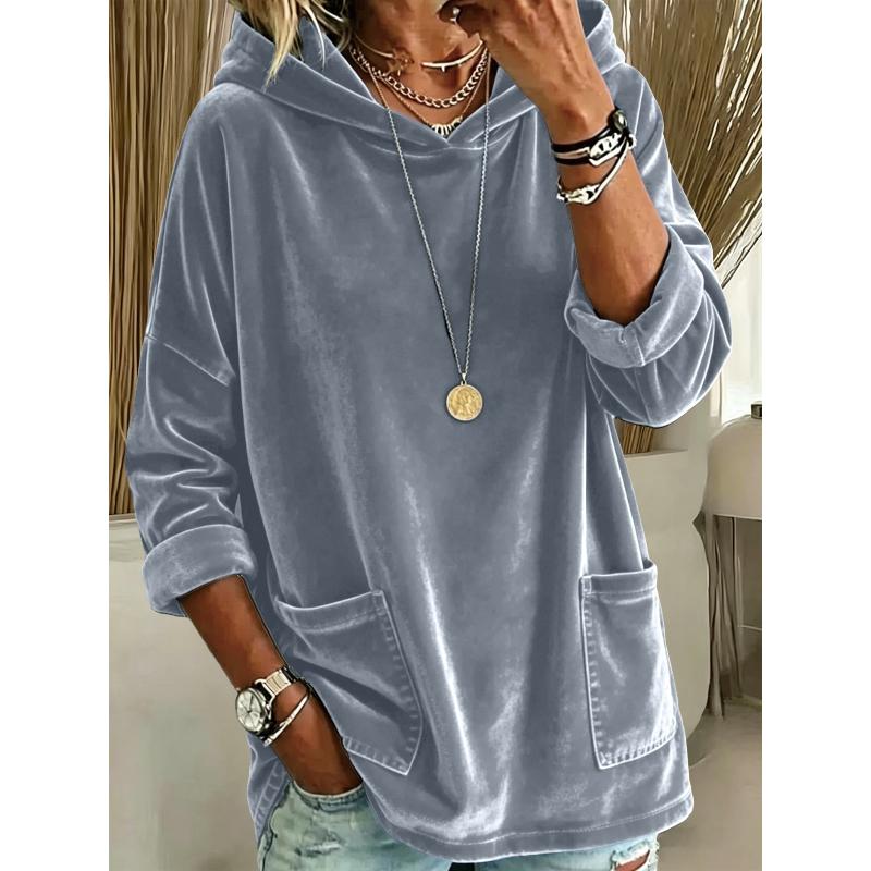 New Autumn Fashion Casual Long Sleeve O-neck Solid Color Loose Fit Velvet Drawstring Hoodies