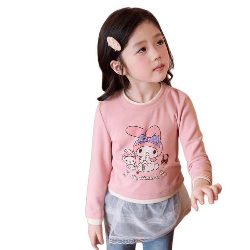 LUSON Girls' Spring Colorblock Cartoon Long-Sleeve T-Shirt