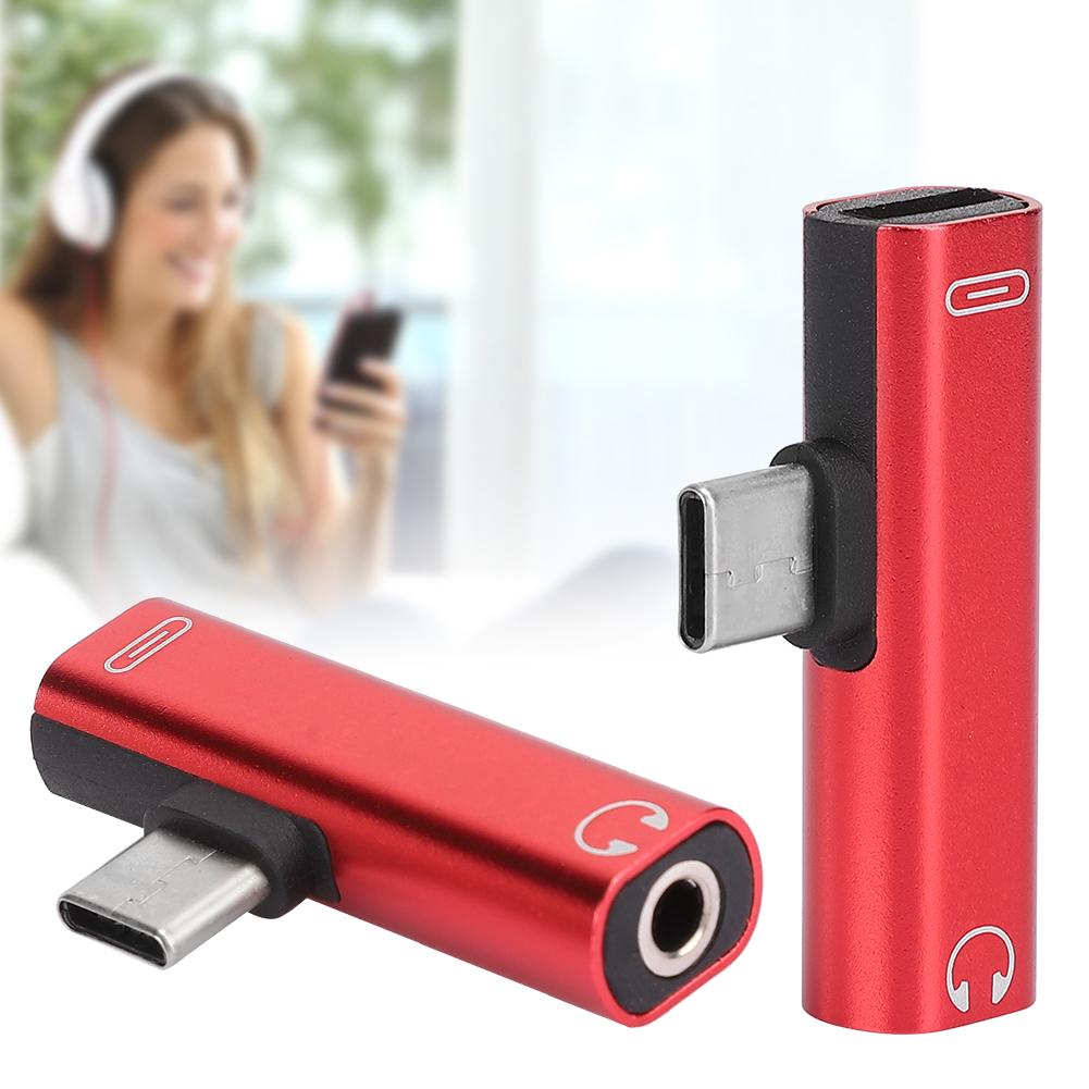 2Pcs 2 in 1 TypeC to 3.5mm Assist o Cable Wire Charger Headset Distributor Adapter(rouge )