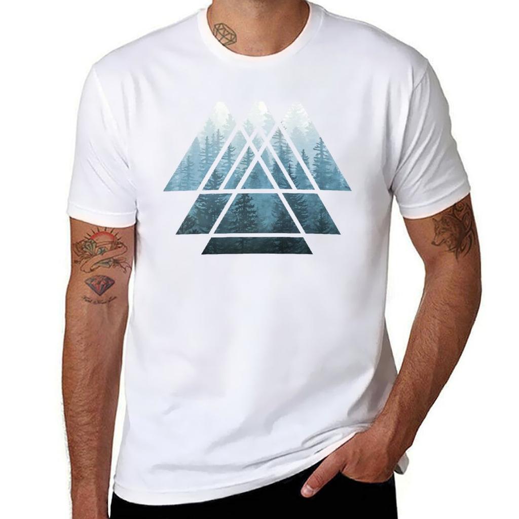 Sacred Geometry Triangles Misty Forest Tshirt Unisex T Shirt Heavy Cotton Unisex T Shirts High Quality Luxury Brand Tshirt