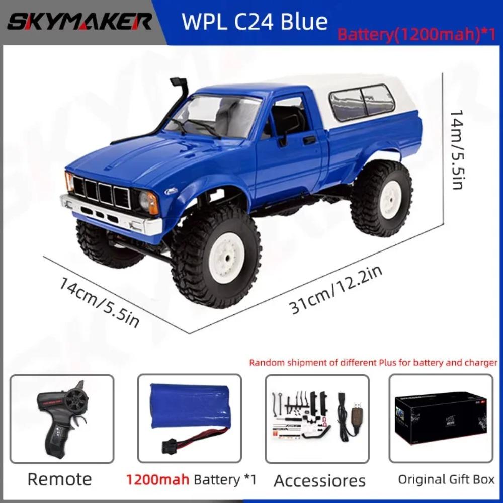 WPL C24-1 Full Scale RC Car 1:16 2.4G 4WD Rock Crawler Electric Buggy Climbing Truck LED Light On-road 1/16 For Kids Gifts Toys