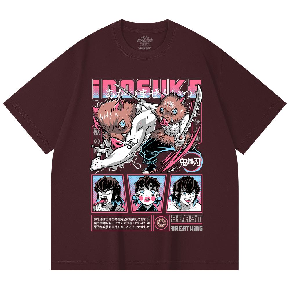 230 Gsm 100% Cotton Demon Slayer V28 Inosuke Print Unisex Heavy Cotton T Shirt