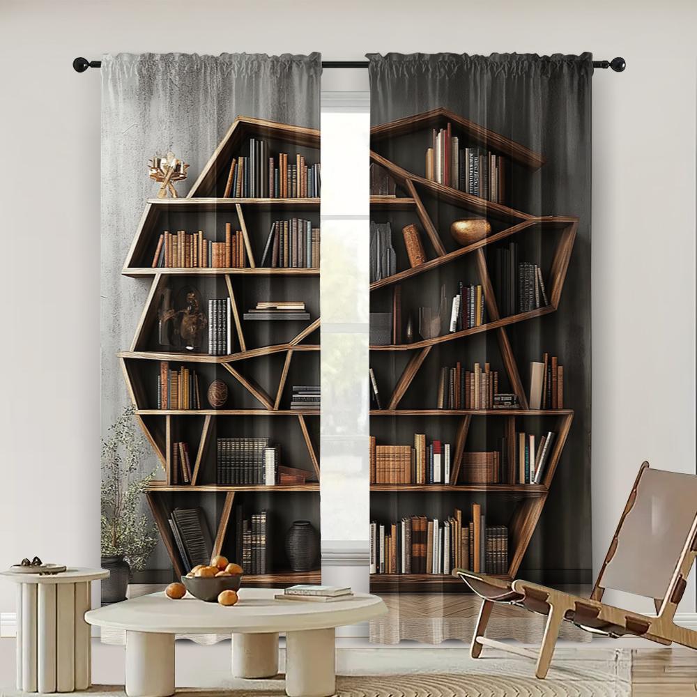 2pc, Scene Curtain Modern Bookshelf Protecting Privacy Holiday Decorations for Room Decor Aesthetic