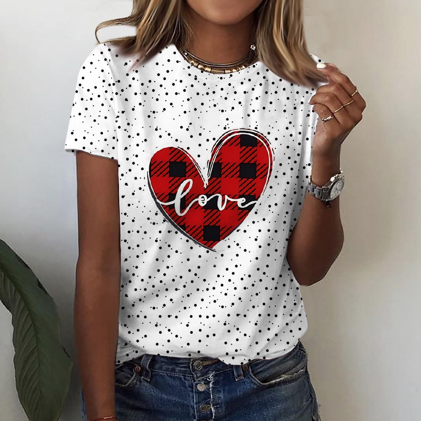 

Женская повседневная рубашка с принтом ко Дню святого Валентина, футболки с короткими рукавами, туника ко Дню святого Валентина XL винный