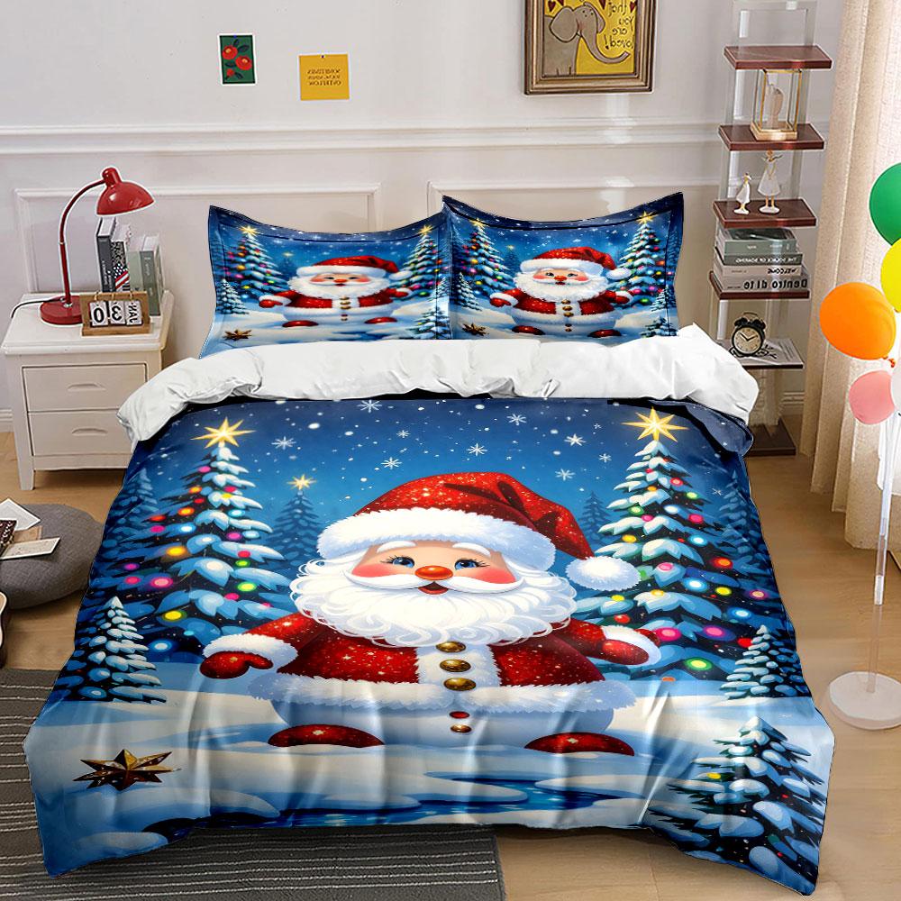 Santa Claus Winter Wonderland Bedding Duvet Cover Set Duvet Cover Pillowcases (1*Duvet Cover 2*Pillowcases, without duvet insert)