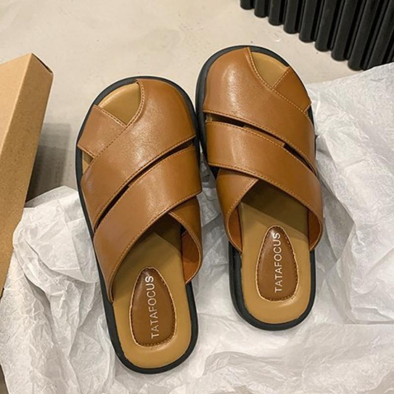 Closed-Toe Half Slippers for Women, Woven and Perforated Mules, Square-Toe Retro Roman Style Sandals