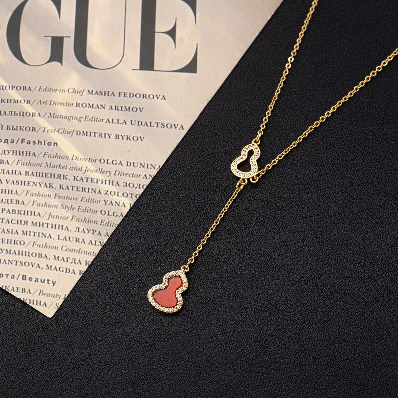 Popular Red Fulu White Agate Gourd Necklace Women's Light Luxury High-end Sense Versatile Niche Collarbone Chain