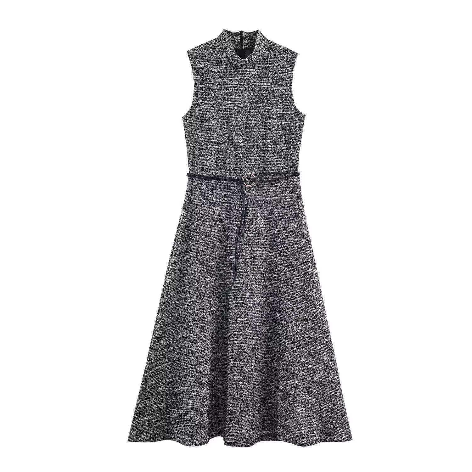

Women s Sleeveless Grey Textured Belt Dress - Summer Fashion Small серый