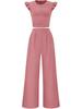 Women's 2026 Summer Solid Color Two-Piece Set with Ruffle Wide-Leg Pants