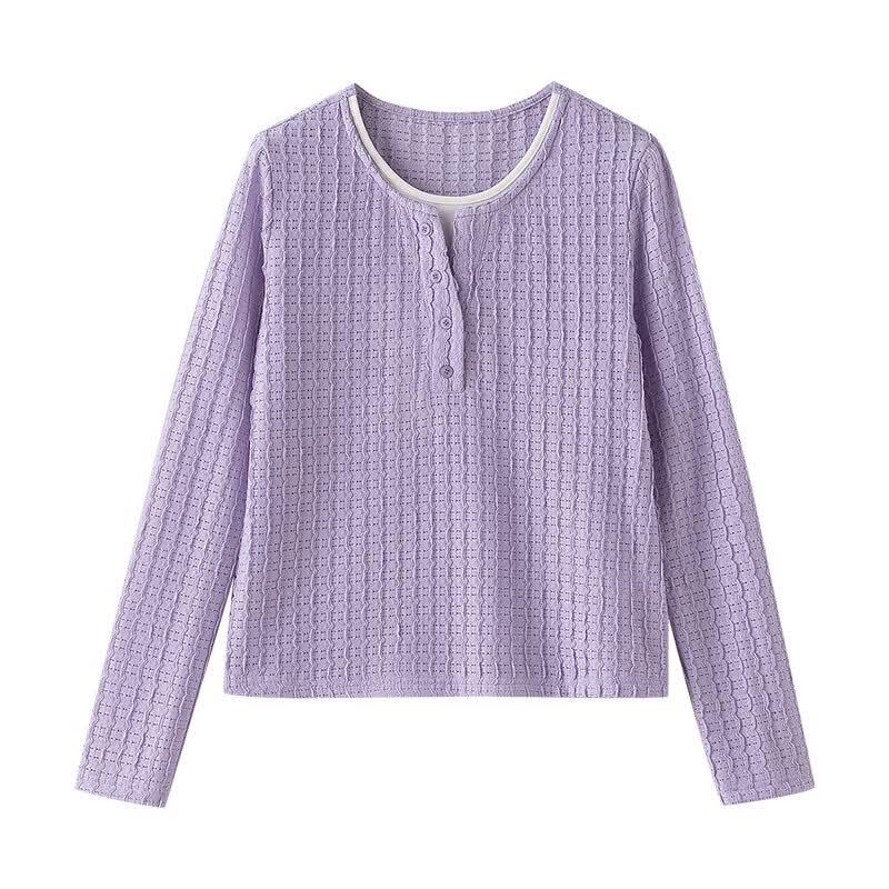Chuyu Women's Wave Texture Color-Block Long Sleeve T-Shirt
