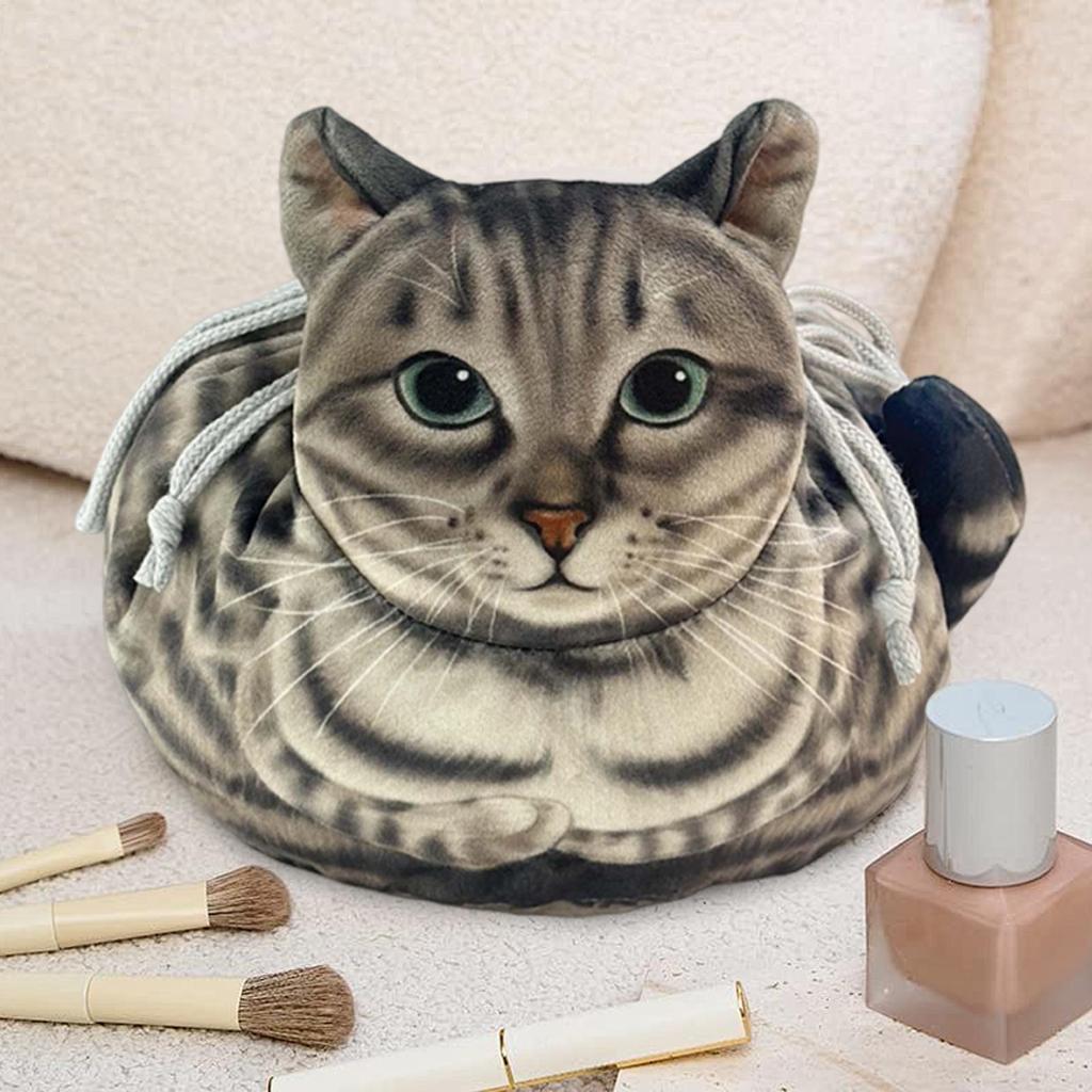 Makeup Pouch Drawstring Cat Shape Cosmetic Travel Bags For Women Portable Funny Organizer For Gym Travel Luggage Camping