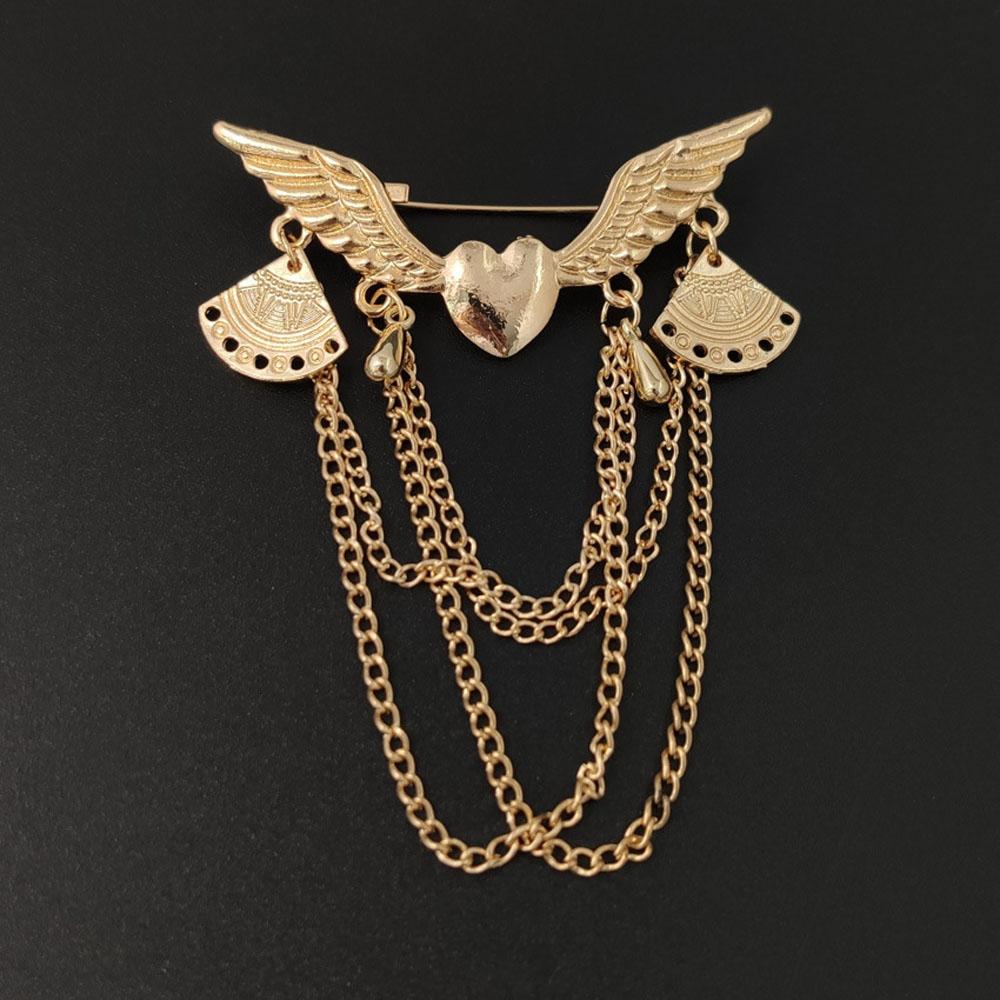 Style Angle Wing Lapel Pin Heart-Shaped Chain Jewelry Brooch Pins Fashion Accessories Brooches