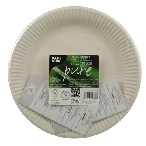 Assiettes en carton - PAPSTAR - 81203 - Ø 23 cm - Lot de 50 pièces - Couleur blanche