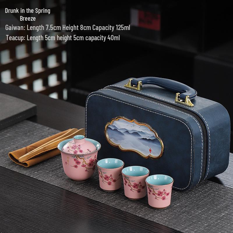 Portable Ceramic Kung Fu Travel Tea Set: One Pot, Three Cups